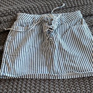 Pinstripe lace up denim skirt